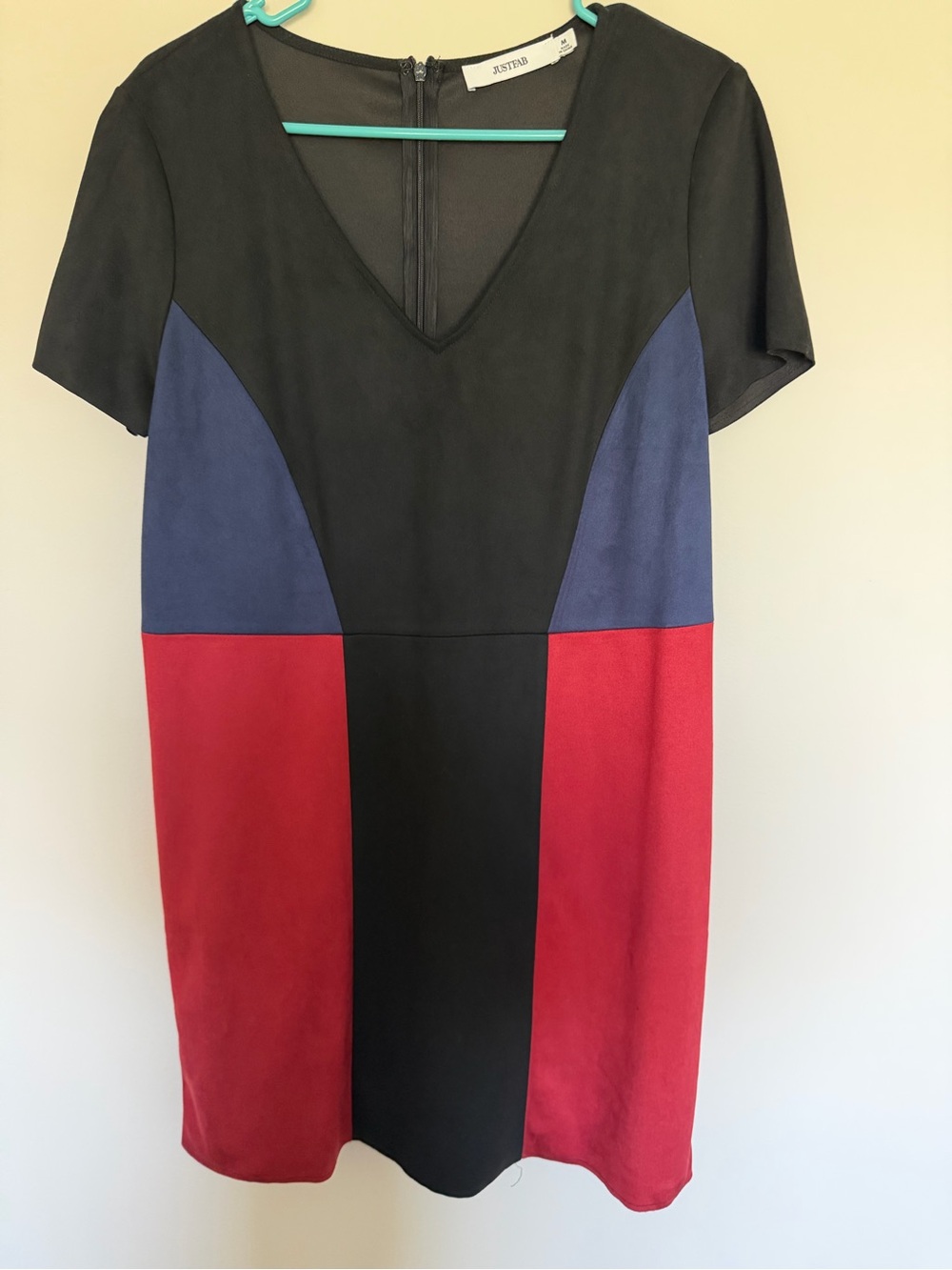 JustFab Colorblock V-Neck Mini Dress - Black, Blue & Red
